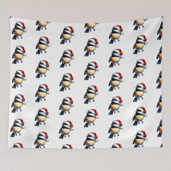 Item preview, Black Capped Chickadee Wearing Santa Hat designed and sold by TheAnimalZ00.