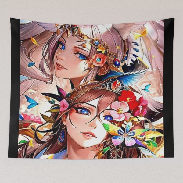 Item preview, Two beautiful anime manga girls among the flowers With tiaras on their heads. designed and sold by Giulivo Store Graphic.