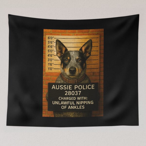 Item preview, Blue Heeler Mugshot – Funny Aussie Cattle Dog Art from Outback Offenders designed and sold by Michael van der Hoorn.