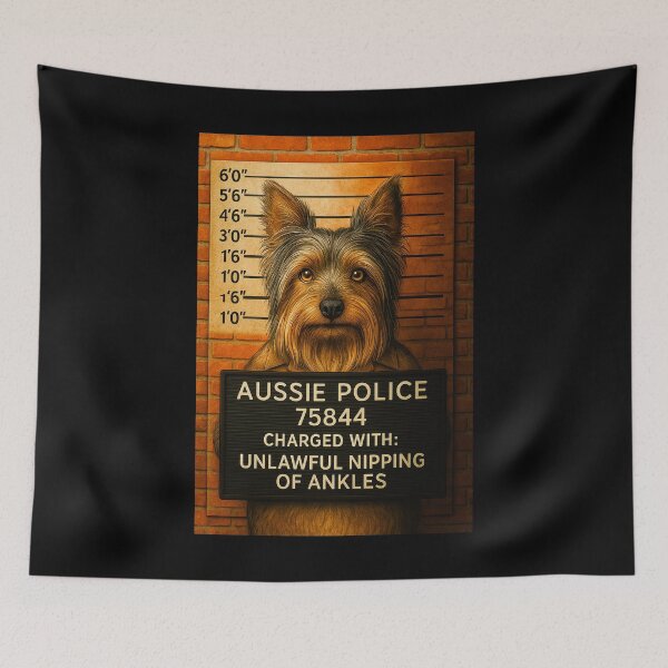 Item preview, Silky Terrier Mugshot – Funny Aussie Dog Art from Outback Offenders designed and sold by Michael van der Hoorn.