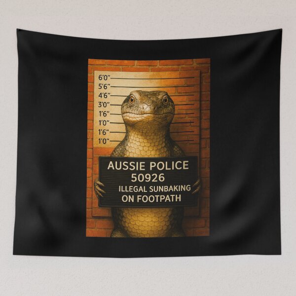 Item preview, Blue-Tongue Lizard Mugshot – Funny Aussie Reptile Art from Outback Offenders designed and sold by Michael van der Hoorn.