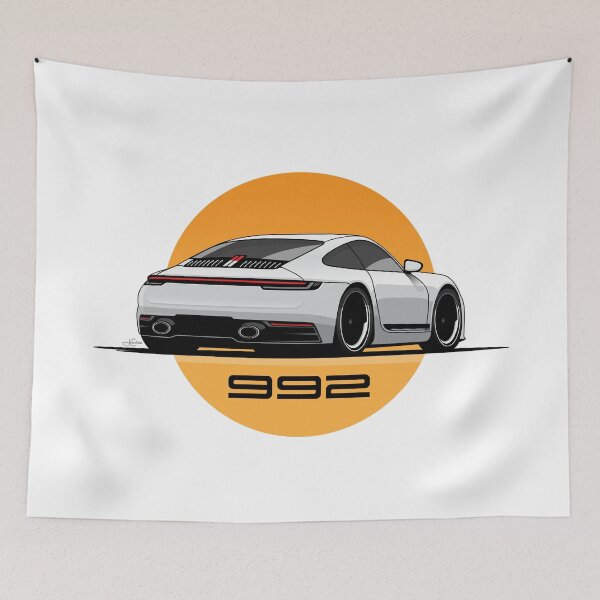Item preview, Porsche 992 Carrera T White sunset Illustration  designed and sold by blackdogshop.