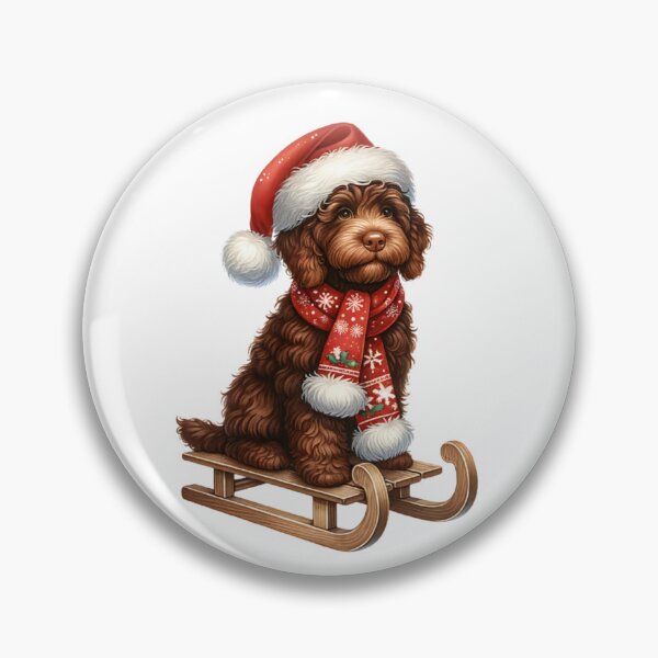 Item preview, Perro labradoodle australiano de chocolate navideño en un trineo designed and sold by TheAnimalZ00.