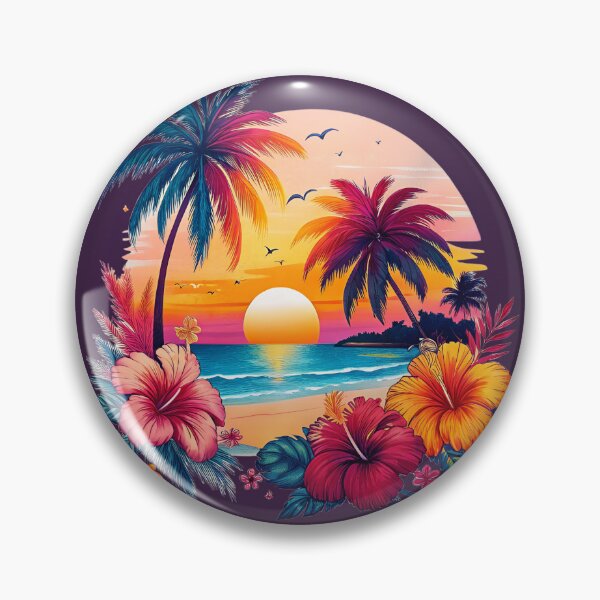 Item preview, Tropical Sunset Bliss – Palm Trees & Floral Beachscape Over Water designed and sold by Harmon Luxe Studio .