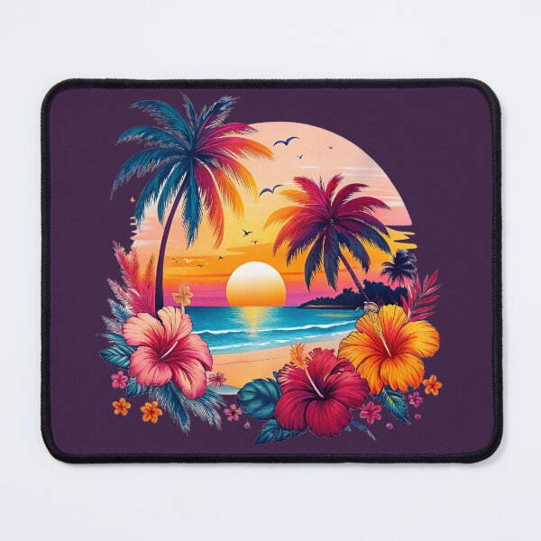 Item preview, Tropical Sunset Bliss – Palm Trees & Floral Beachscape Over Water designed and sold by Harmon Luxe Studio .