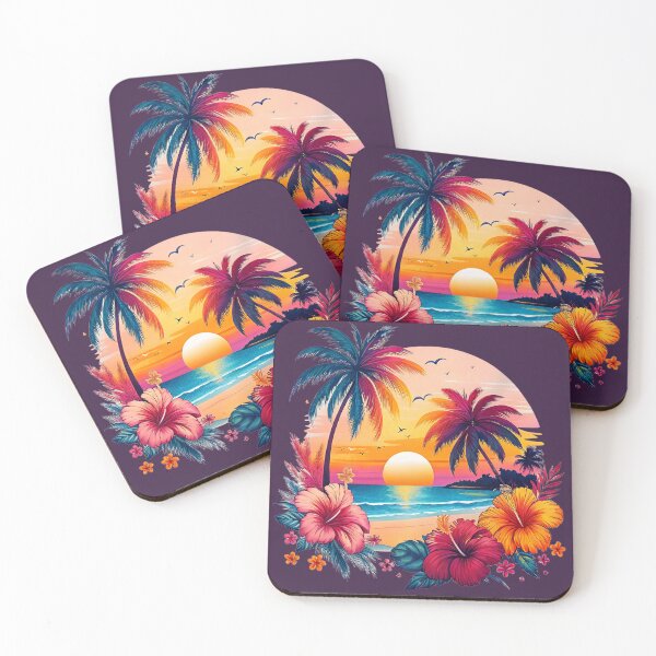 Item preview, Tropical Sunset Bliss – Palm Trees & Floral Beachscape Over Water designed and sold by Harmon Luxe Studio .