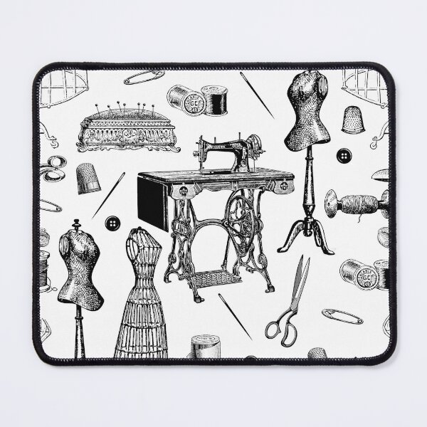 Item preview, antique victorian sewing machine black white toile designed and sold by Gossip Rag.