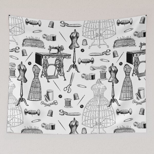 Item preview, antique victorian sewing machine black white toile designed and sold by Gossip Rag.