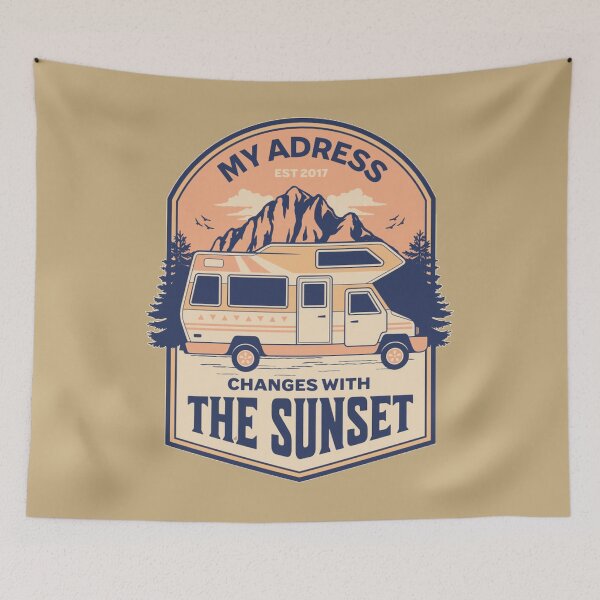 Item preview, My Address Changes With The Sunset Camping Van T-Shirt designed and sold by Toon Studio.