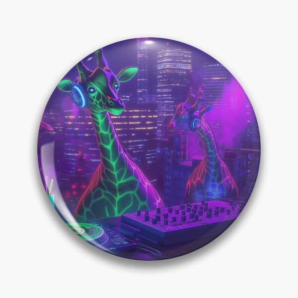 Item preview, Giraffes at a Rave – Neon Rooftop Party Art Print | Surreal Giraffe DJ Artwork | Vibrant EDM Wall Art  designed and sold by jakeweberfilm.
