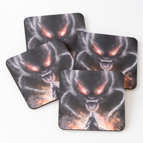 Item preview, Giant Animal Screaming Dark Demon Emerges Before Silver Haired Warrior Flames designed and sold by mildaclairmo.
