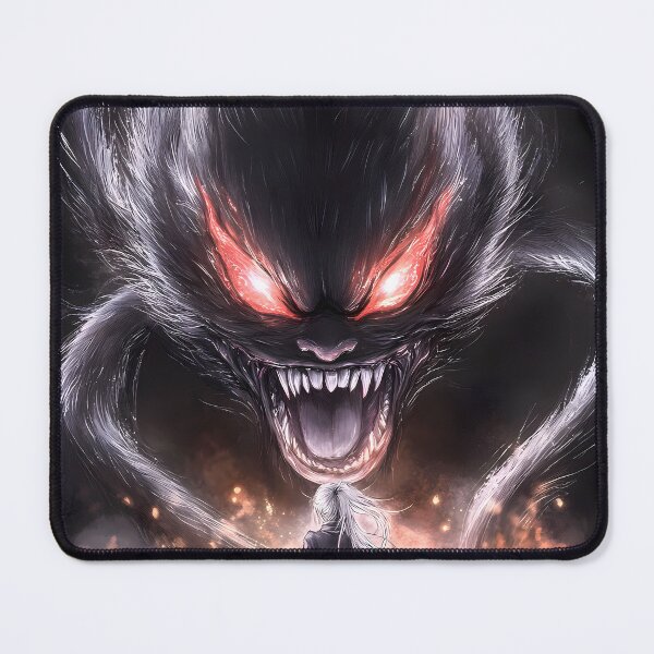 Item preview, Giant Animal Screaming Dark Demon Emerges Before Silver Haired Warrior Flames designed and sold by mildaclairmo.