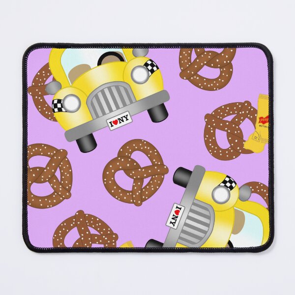 Item preview, I Love NY Pretzel Mustard and Taxi on Light Purple Lilac designed and sold by MBeesShop.