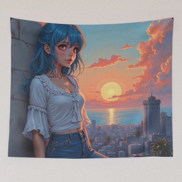 Item preview, Dreamy Urban Sunset Blue Hair designed and sold by JonelleTshirts.