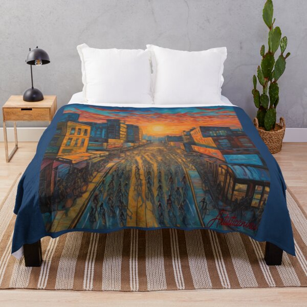 Item preview, **Sunset City: Cyclists in Fiery Twilight** designed and sold by Artisticanvas.