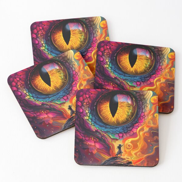 Item preview, Giant Animal Glowing Dragon Eye Facing Lone Hero Amid Psychedelic Firestorm designed and sold by earlobejerk.