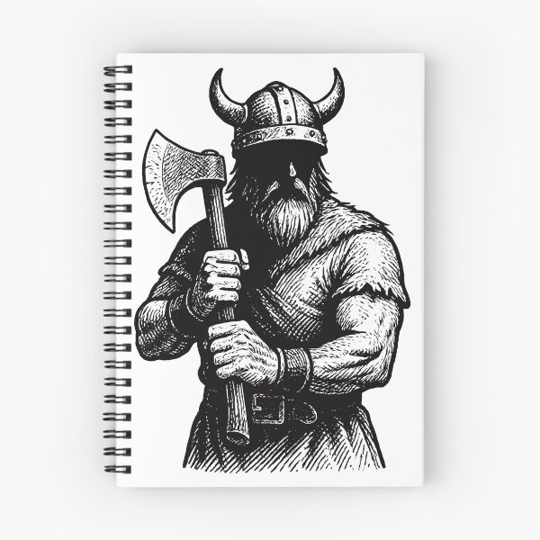 Item preview, Battle ready Viking with an axe, comic line art designed and sold by DufferThings.
