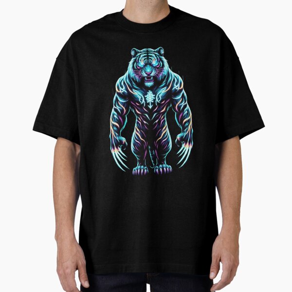 Item preview, Fierce Neon Tiger | Cyberpunk Animal Art | Glowing Striped Beast designed and sold by AURA PRINTS.