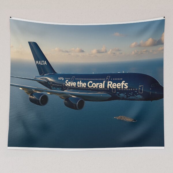Item preview,  Hi Fly Malta A380 Save the Coral Reefs Over the Mediterranean designed and sold by Skyframe Aviation.
