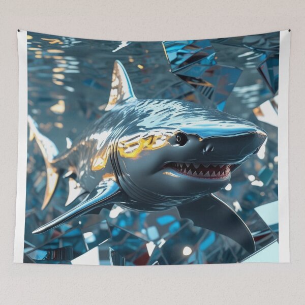 Item preview,  Chrome Tiger Shark Swimming Fragmented, Mirrored For Home Decor designed and sold by Spectime.