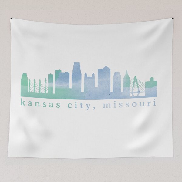 Item preview, Kansas City Skyline Blue Teal Watercolor designed and sold by calliew1217.