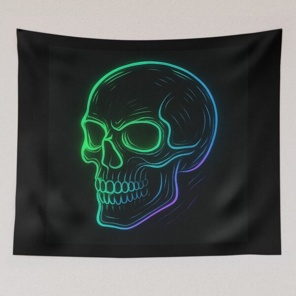 Item preview, Neon Skull Artwork – Glowing Vaporwave Skull Design on Black Background designed and sold by HAFIZ-DP.