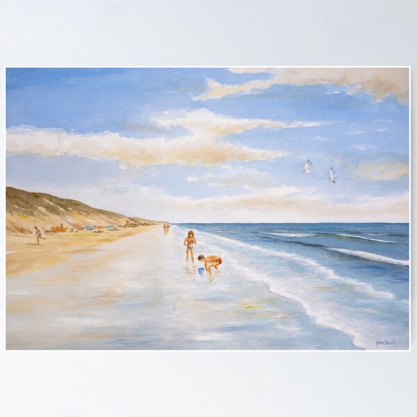 Children playing on the beach. Watercolor by Hans Sturris. (painted in 1992) Poster