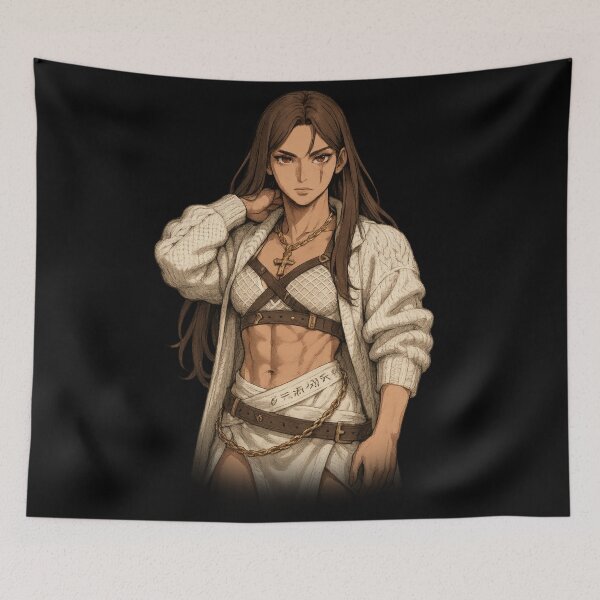 Item preview, Divine Warrior Muscular Anime Girl with Cross and Chains designed and sold by Hirvipelto.
