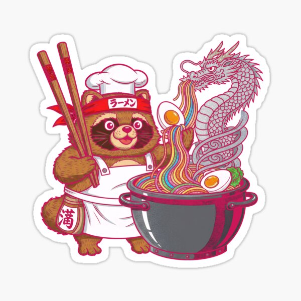 Item preview, Kawaii Ramen Chef Raccoon with Dragon designed and sold by AliveStyle.