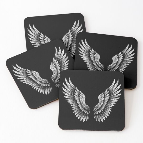 Item preview, Elegant Angel Wings Illustration – Detailed White Wings on Black Background designed and sold by HAFIZ-DP.