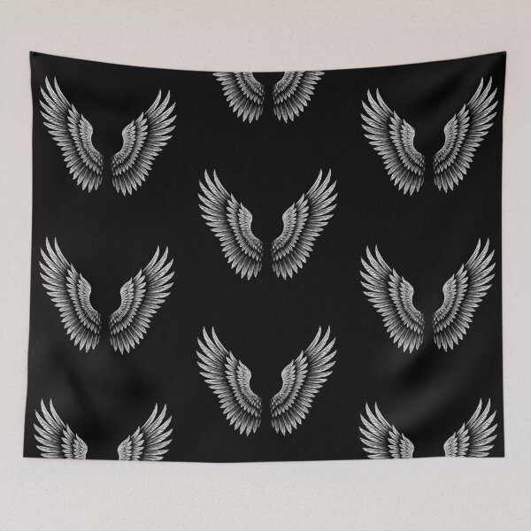 Item preview, Elegant Angel Wings Illustration – Detailed White Wings on Black Background designed and sold by HAFIZ-DP.
