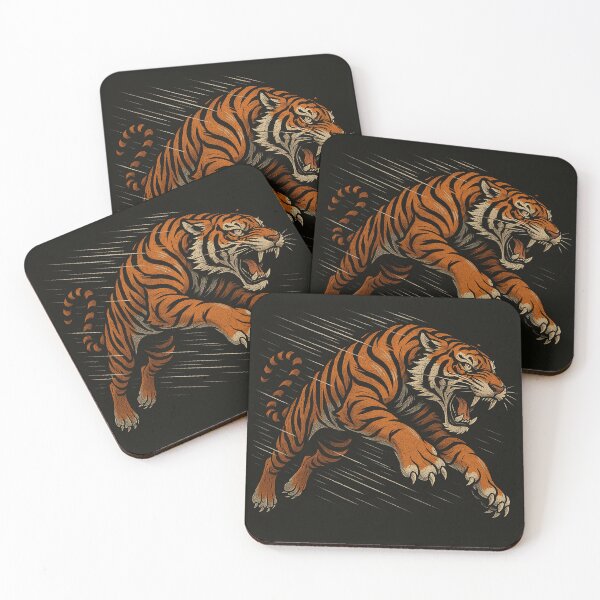 Item preview, Roaring Jumping Tiger Art – Fierce Vintage Tattoo-Style Tiger Illustration designed and sold by HAFIZ-DP.