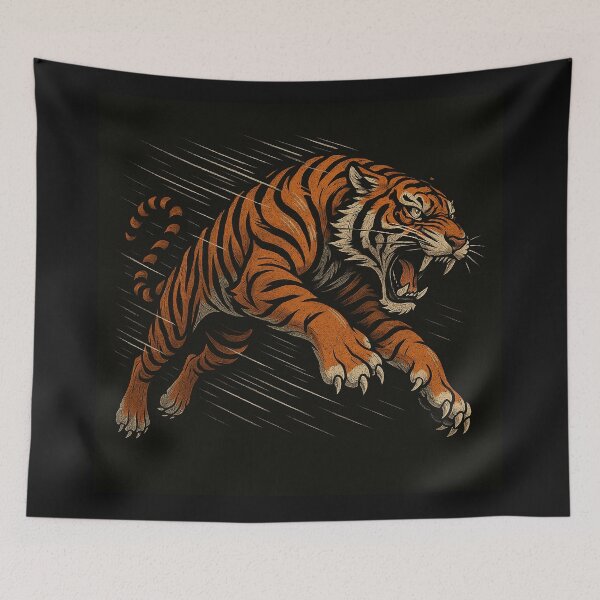 Item preview, Roaring Jumping Tiger Art – Fierce Vintage Tattoo-Style Tiger Illustration designed and sold by HAFIZ-DP.