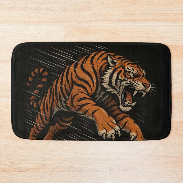 Item preview, Roaring Jumping Tiger Art – Fierce Vintage Tattoo-Style Tiger Illustration designed and sold by HAFIZ-DP.
