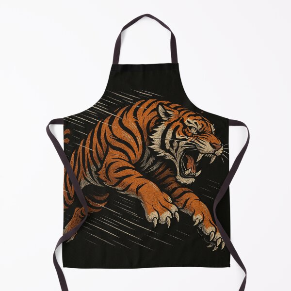 Item preview, Roaring Jumping Tiger Art – Fierce Vintage Tattoo-Style Tiger Illustration designed and sold by HAFIZ-DP.