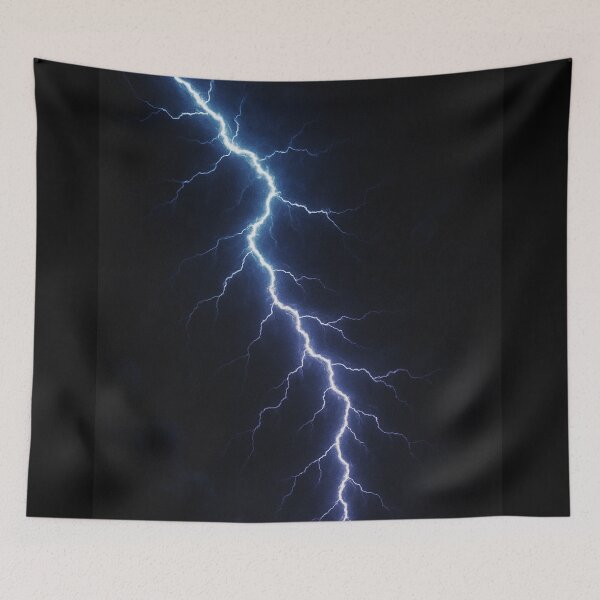 Item preview, Electric Lightning Bolt Art – Intense Blue Lightning Strike on Dark Sky designed and sold by HAFIZ-DP.