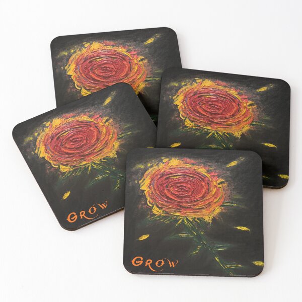 Item preview, colorful impasto firey flower GROW designed and sold by TobachsArt.