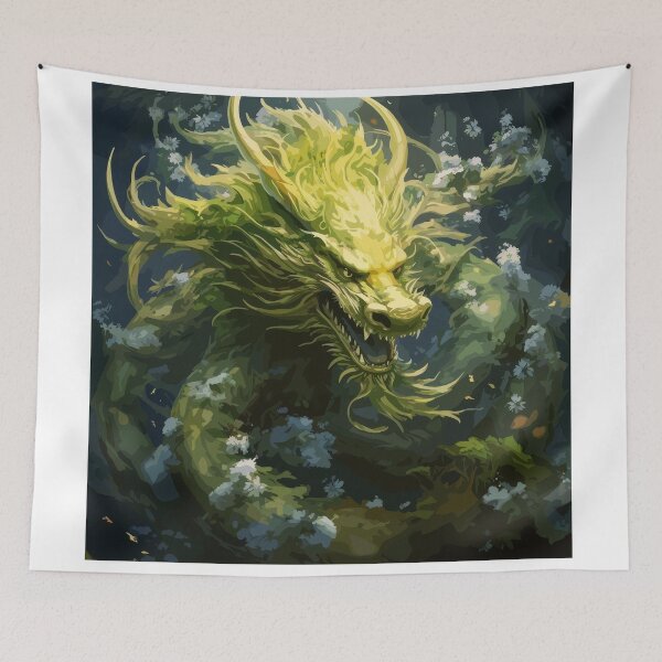 Item preview, Nature's Guardian - Japanese Green Dragon in Mystical Forest | Fantasy Creature Art  designed and sold by Daagath.