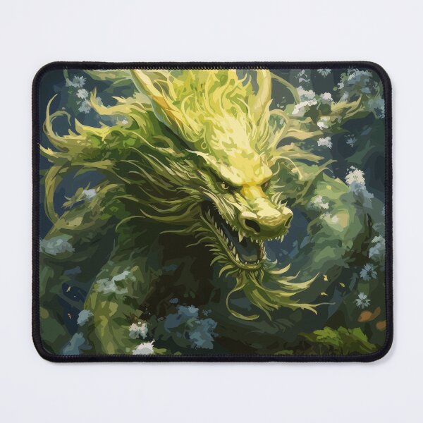 Item preview, Nature's Guardian - Japanese Green Dragon in Mystical Forest | Fantasy Creature Art designed and sold by Daagath.