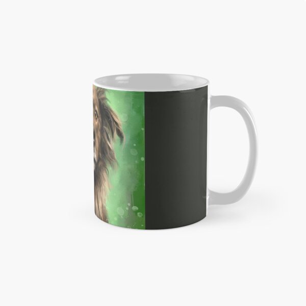 Item preview, Painting of a Brown Brindle Long Hair Dutch Shepherd Staring Directly At You on Green Background designed and sold by ibadishi.