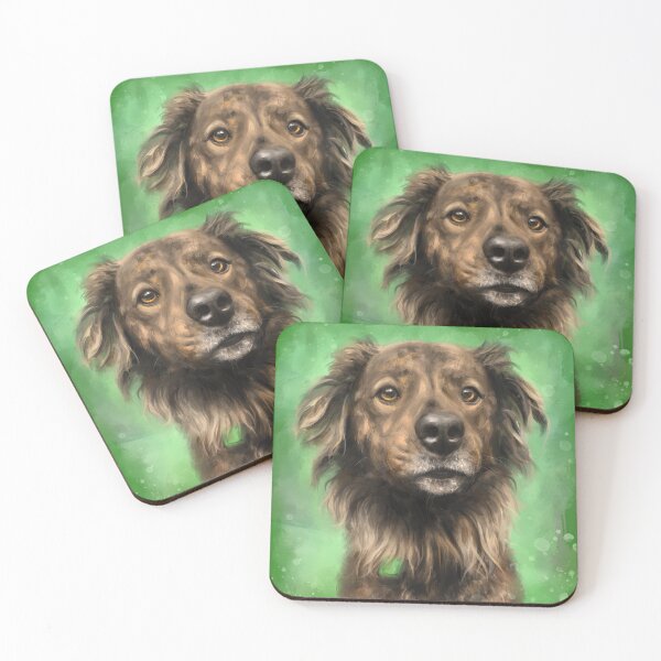 Item preview, Painting of a Brown Brindle Long Hair Dutch Shepherd Staring Directly At You on Green Background designed and sold by ibadishi.