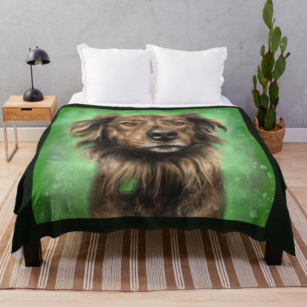 Item preview, Painting of a Brown Brindle Long Hair Dutch Shepherd Staring Directly At You on Green Background designed and sold by ibadishi.
