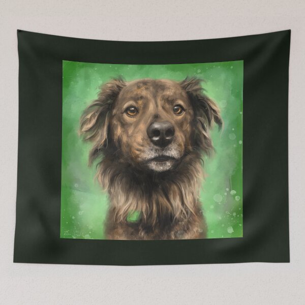 Item preview, Painting of a Brown Brindle Long Hair Dutch Shepherd Staring Directly At You on Green Background designed and sold by ibadishi.