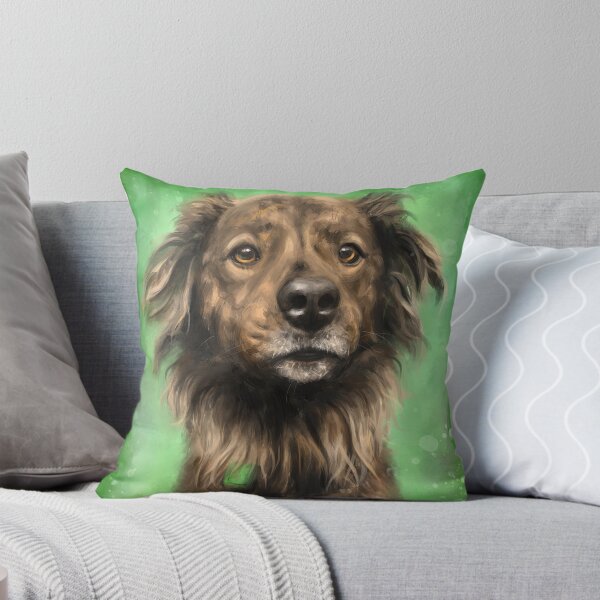 Item preview, Painting of a Brown Brindle Long Hair Dutch Shepherd Staring Directly At You on Green Background designed and sold by ibadishi.