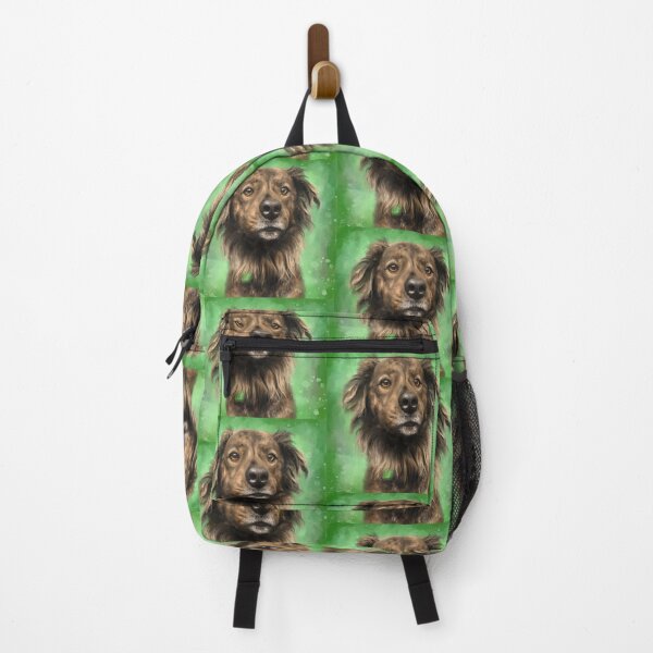 Item preview, Painting of a Brown Brindle Long Hair Dutch Shepherd Staring Directly At You on Green Background designed and sold by ibadishi.
