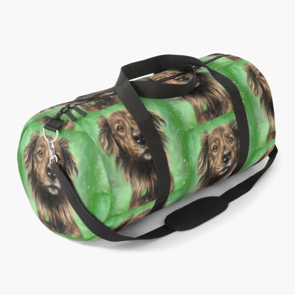 Item preview, Painting of a Brown Brindle Long Hair Dutch Shepherd Staring Directly At You on Green Background designed and sold by ibadishi.