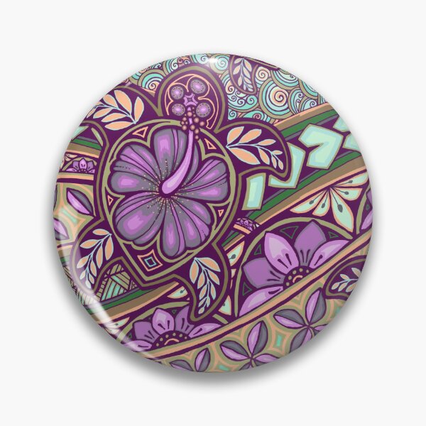 Item preview, Hibiscus turtles twilight purple & minty green Pacific waves designed and sold by AprilAppleArt.
