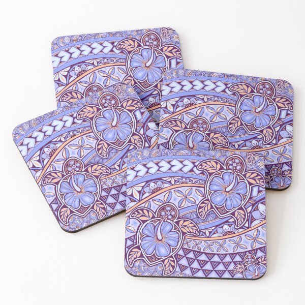 Item preview, Hibiscus turtles periwinkle blue Pacific waves designed and sold by AprilAppleArt.