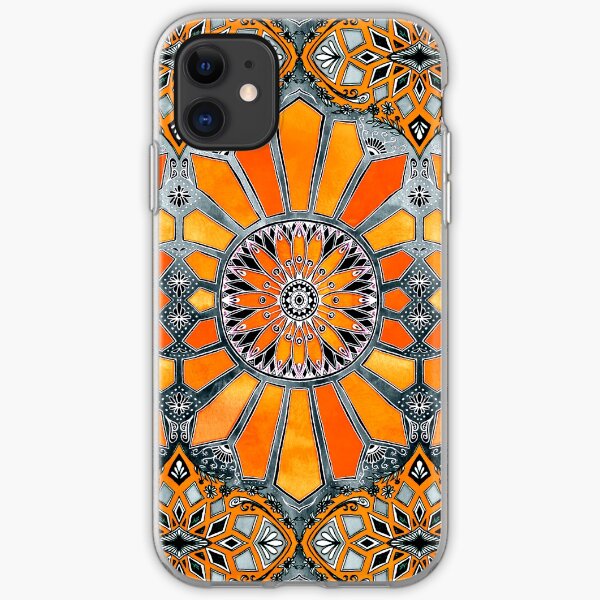 Celebrating the 70's - tangerine orange watercolor on grey iPhone Soft Case