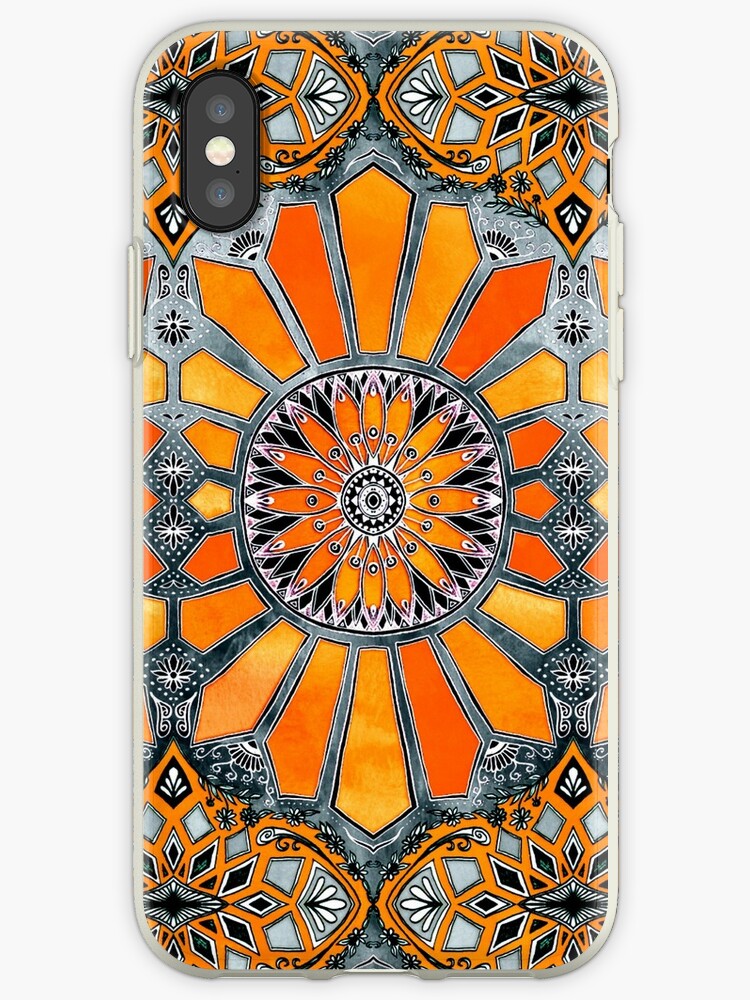 "Celebrating the 70's tangerine orange watercolor on grey" iPhone